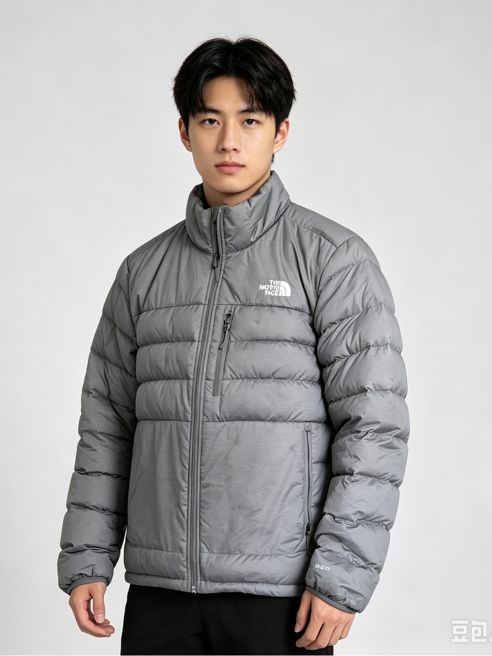 The North Face Men's Gray 550 Down Puffer Jacket Full Zip Stand-Up Collar M